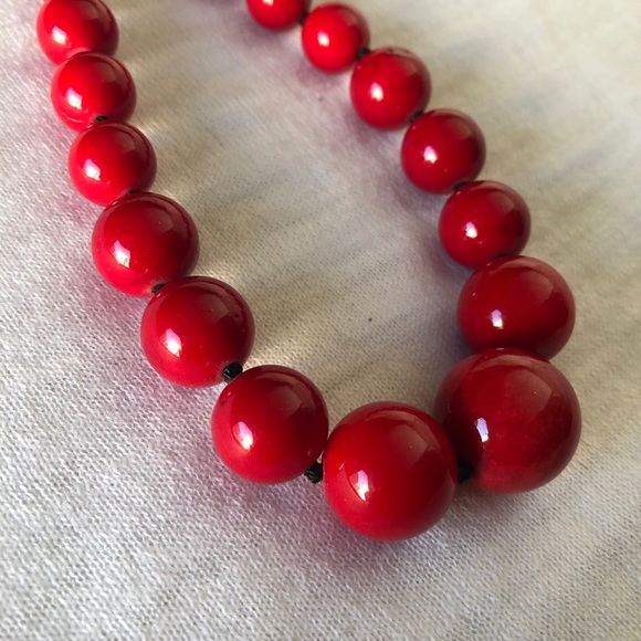 Red Ceramic Beaded Necklace - Picture 6 of 6